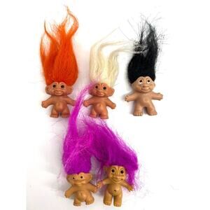 Vintage Russ Miniature Lucky Troll Dolls Lot of 5